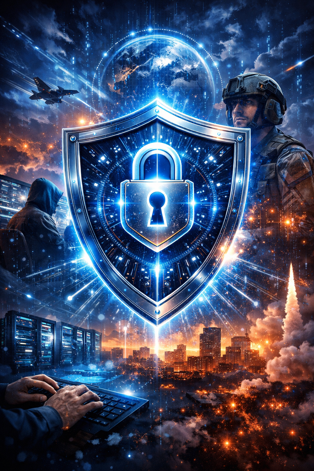 Cybersecurity digital shield protecting network infrastructure
